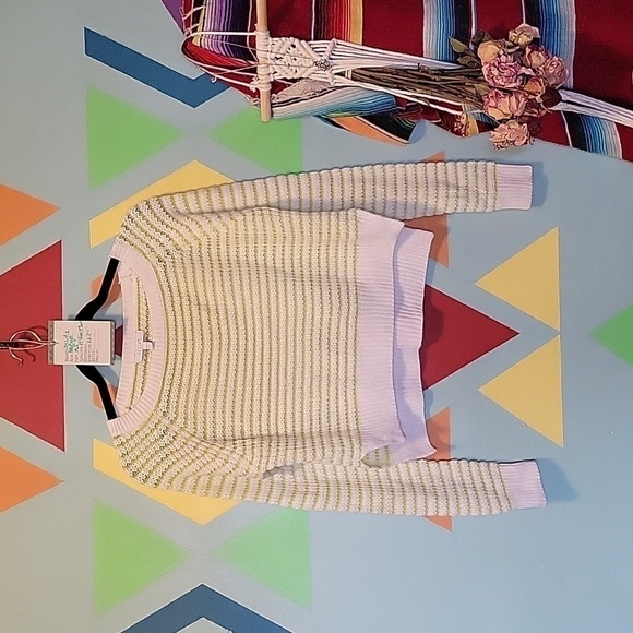 Delia's Vintange Striped Cropped Sweater Lime Green And White Size Medium - Picture 1 of 10